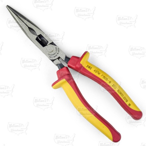 318I Channellock 8" Long Nose Plier w/ Side Cutter and 1000V Insulated Grip