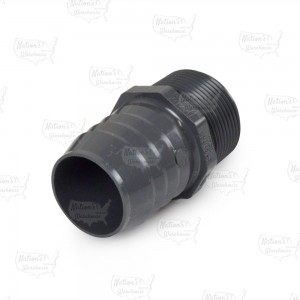 1-1/2" Barbed Insert x 1-1/4" Male NPT Threaded PVC Reducing Adapter, Sch 40, Gray