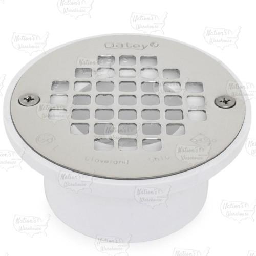 Ultra-Low Profile PVC Floor Drain w/ Round St. Steel Strainer, 2" Hub x 3" Inside Fit