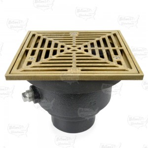 FinishLine Adjustable Floor Drain Complete Assembly, Square, Nickel-Bronze, 3" Cast Iron No-Hub