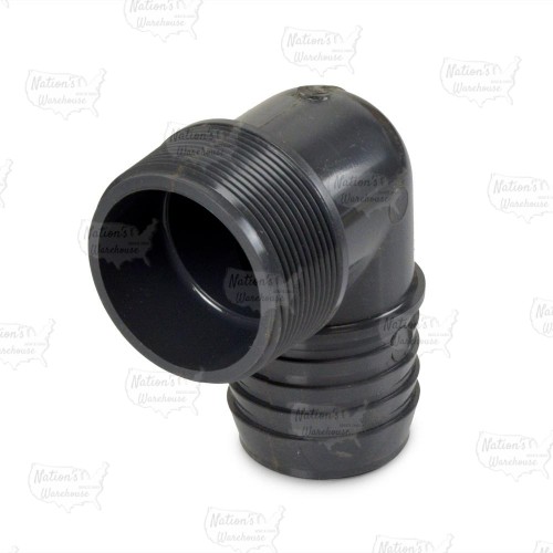 2" Barbed Insert x 2" Male NPT 90° PVC Elbow, Sch 40, Gray