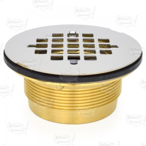 2" Hub, No-Calk (Slip-Fit) Brass Shower Base/Module Drain w/ Snap-in Strainer