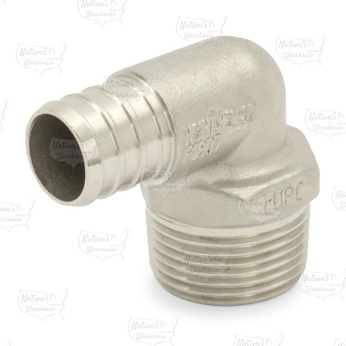 3/4" PEX x 3/4" Male Threaded Elbow, 304 St. Steel (Lead-Free)