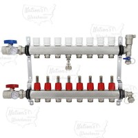 Rifeng SSM208 8-branch Radiant Heat Manifold, Stainless Steel, for PEX, 1/2" Adapters Incl.