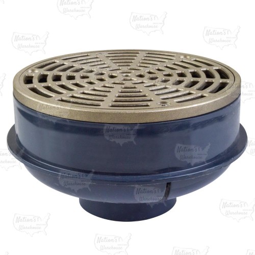 QuadDrain Round Floor Drain w/ Nickel Bronze Strainer & Ring, PVC 2" Hub x 3" Inside Fit