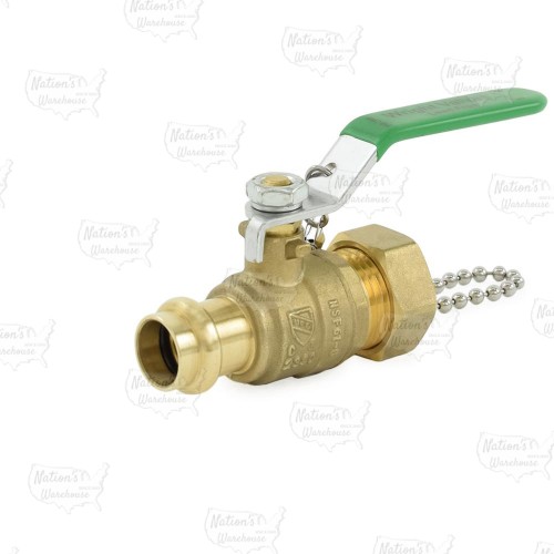 1/2" Press x 3/4" Male Garden Hose Brass Ball Valve w/ Cap & Chain, Lead-Free