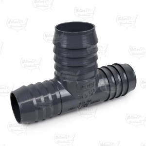 1-1/2" x 1-1/4" x 1-1/4" Barbed Insert PVC Reducing Tee, Sch 40, Gray