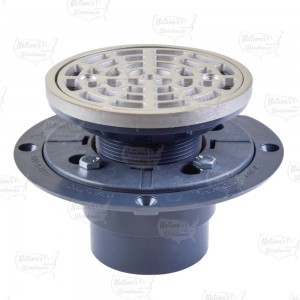 Round PVC Shower Tile/Pan Drain w/ Polished St. Steel Strainer, 2" Hub x 3" Inside Fit (less test plug)