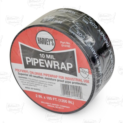 2" x 100ft Harvey Black PipeWrap Tape, 10 mil thick