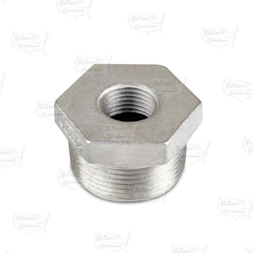 1-1/4" x 1/2" 304 Stainless Steel Hex Bushing, MNPT x FNPT threaded