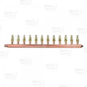 12-branch Copper Manifold w/ 1/2" PEX-A (F1960) Valves, 3/4" Male Sweat x Closed, Right-hand, LF