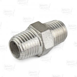 1/4" 304 Stainless Steel Hex Pipe Nipple, MNPT threaded