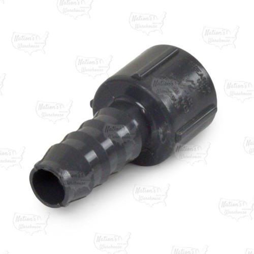 1/2" Barbed Insert x 1/2" Female NPT Threaded PVC Adapter, Sch 40, Gray