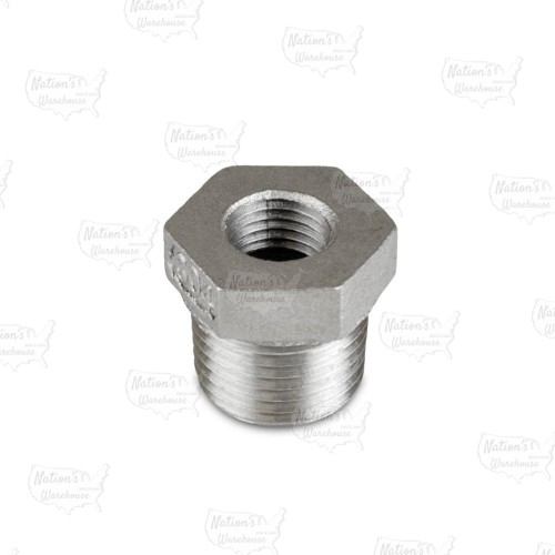 1/2" x 1/4" 304 Stainless Steel Hex Bushing, MNPT x FNPT threaded