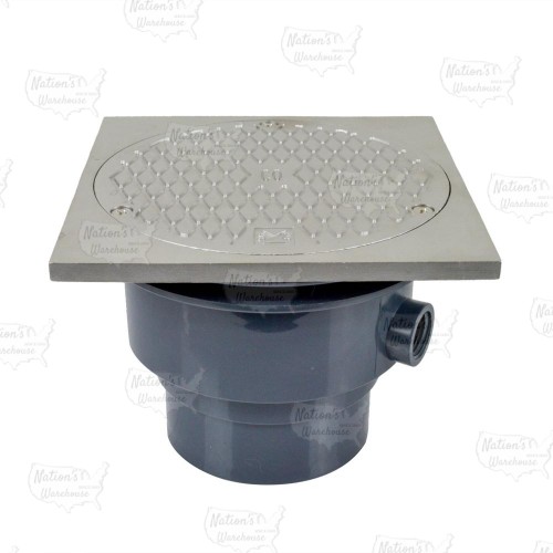 Standard Adjustable Cleanout Complete Assembly, Square, Stainless Steel, PVC 3" Hub