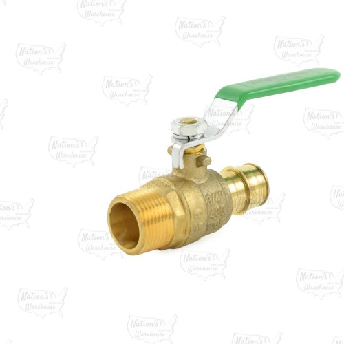 3/4" PEX Expansion x 3/4" MPT Threaded Brass Ball Valve, Lead-Free