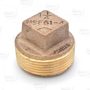 1-1/4" MPT Square-Head Brass Plug, Lead-Free