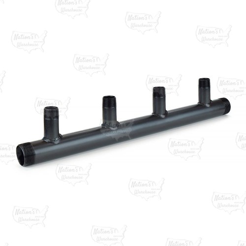 (4-Branch) Boiler Header Manifold, 1-1/2" Trunk x 1" Outlets, Threaded