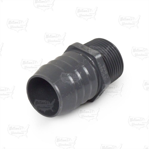 1-1/4" Barbed Insert x 1" Male NPT Threaded PVC Reducing Adapter, Sch 40, Gray