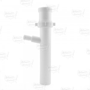 1-1/2” x 8” Flanged or Slip Joint Dishwasher Tailpiece w/ 5/8” Hose Barb x 7/8” OD Outlet, White Plastic