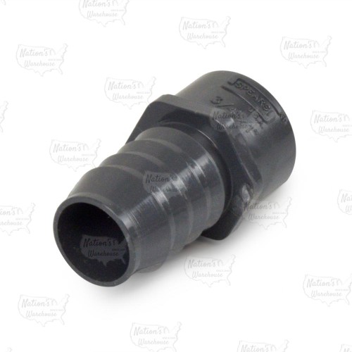 1" Barbed Insert x 3/4" Female NPT Threaded PVC Reducing Adapter, Sch 40, Gray