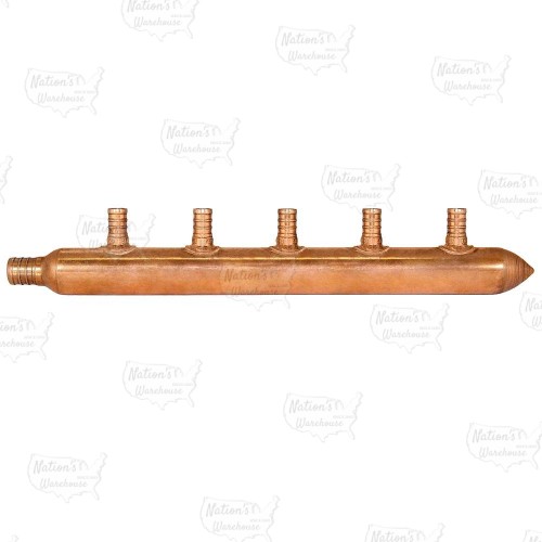 Sioux Chief 672X0590 5-Branch Type L Manifold, 3/4 in PEX x 1/2 in PEX x Closed, Copper