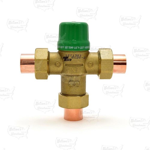 Taco 1/2” Union Sweat Mixing Valve (Lead-Free), ASSE 1070, 85F-120F