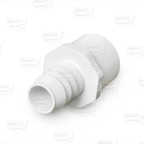 1" Barbed Insert x 1-1/4" Spigot (1" Socket) Nesting PVC Adapter, Sch 40, White