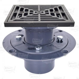 Square PVC Shower Tile/Pan Drain w/ Oil Rubbed Bronze Strainer, 2" Hub x 3" Inside Fit (less test plug)