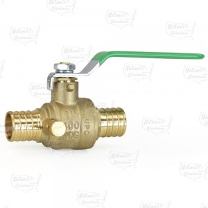 1" PEX Brass Ball Valve w/ Waste Outlet, Full Port (Lead-Free)