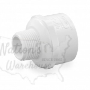 1-1/2" Barbed Insert x 1" Male NPT Threaded PVC Reducing Adapter, Sch 40, Gray