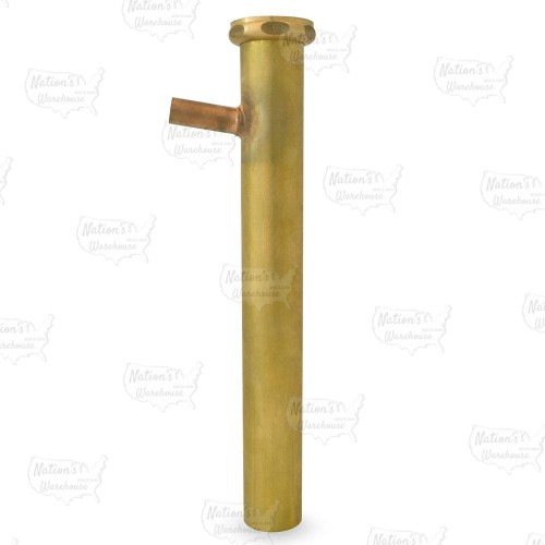 1-1/2" x 12", 17GA, Flanged Dishwasher Tailpiece w/ 1/2" (5/8" OD) Copper Branch Outlet, Rough Brass