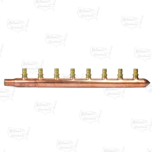 8-branch 1/2" PEX-A (F1960) Copper Manifold, 3/4" Male Sweat x Closed, LF