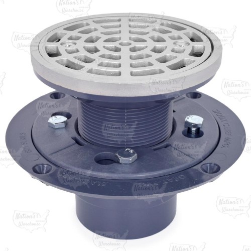 Round PVC Shower Tile/Pan Drain w/ Matte St. Steel Strainer, 2" Hub x 3" Inside Fit (less test plug)