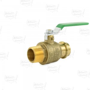 1" Press x 1" MPT Threaded Brass Ball Valve, Full Port, Lead-Free