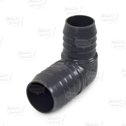 1-1/2" x 1-1/4" Barbed Insert 90° Reducing PVC Elbow, Sch 40, Gray