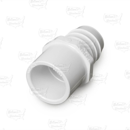 1-1/4" Barbed Insert x 1-1/4" Spigot (1" Socket) Nesting PVC Adapter, Sch 40, White