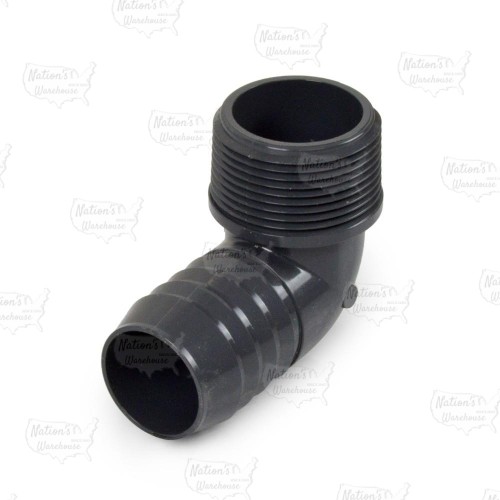 1-1/4" Barbed Insert x 1-1/4" Male NPT 90° PVC Elbow, Sch 40, Gray